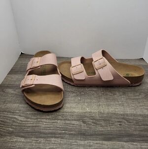Birkenstock Arizona Rivet Logo Soft Pink Vegan Slides Women's Size 10 US 41 EU